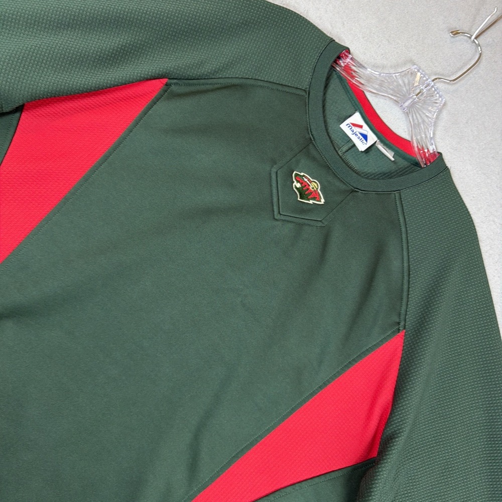 Minnesota Wild NHL Majestic Pull over Jersey Shirt Green XL Logo Therma Base